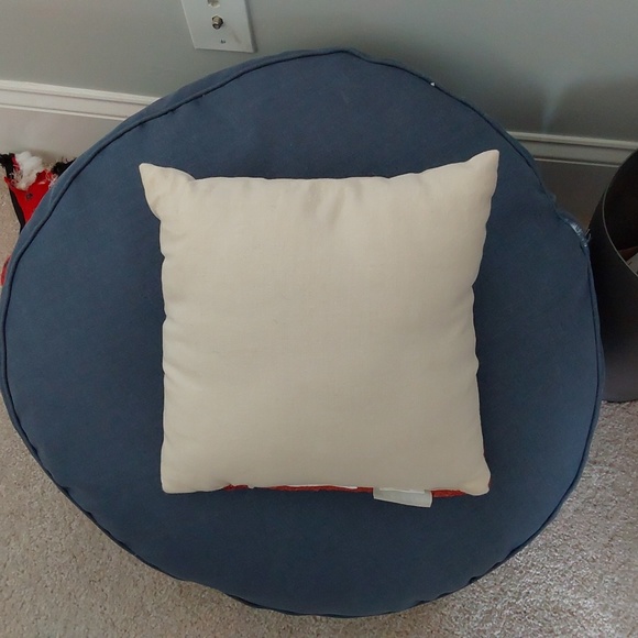 Pup pillow, needlework front, plain back, ~11.5" square. Dog-friendly home - Picture 2 of 3